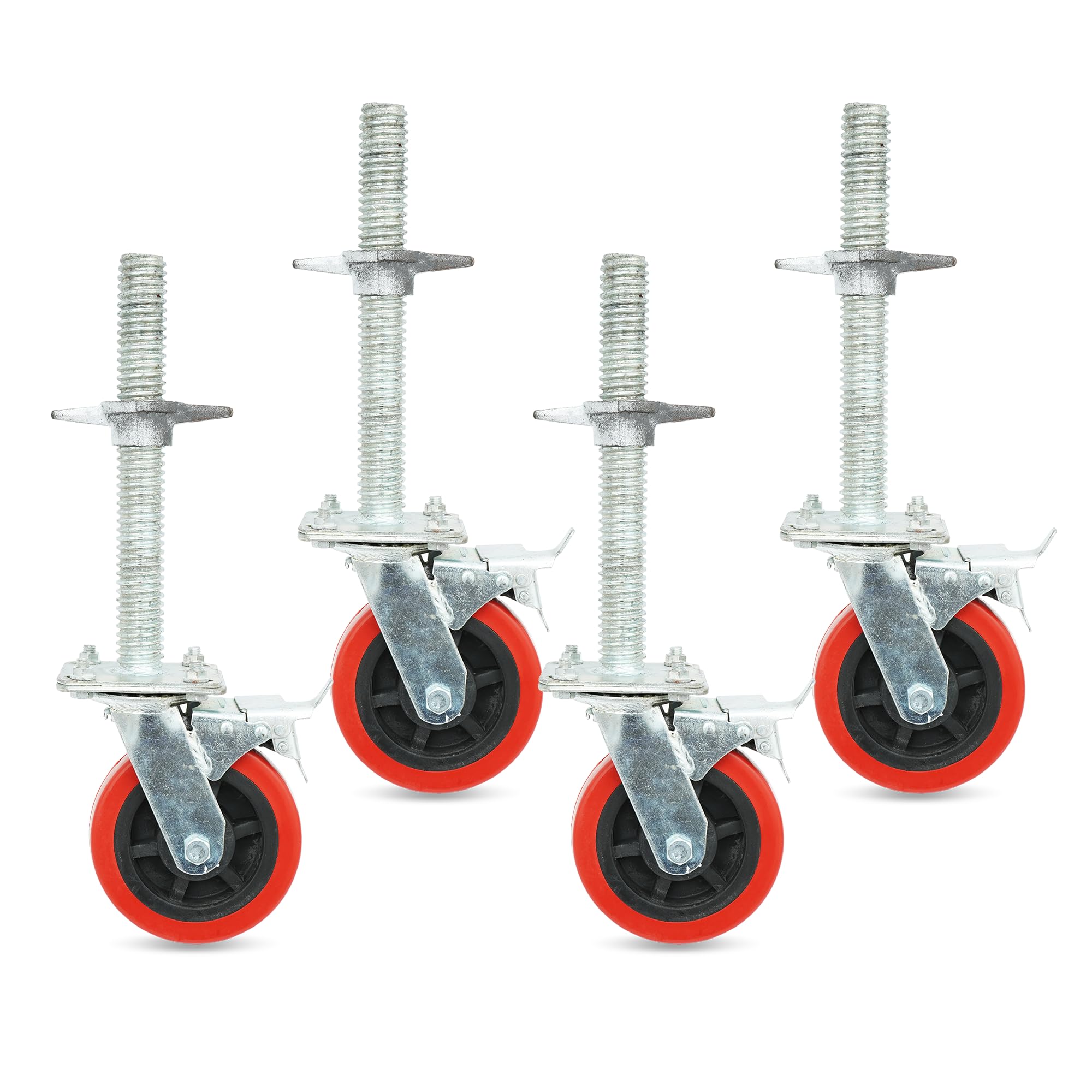 Juego de 4 ruedas de andamio con patas ajustables de 6 pulgadas, rueda de goma de bloqueo resistente para torre de andamios