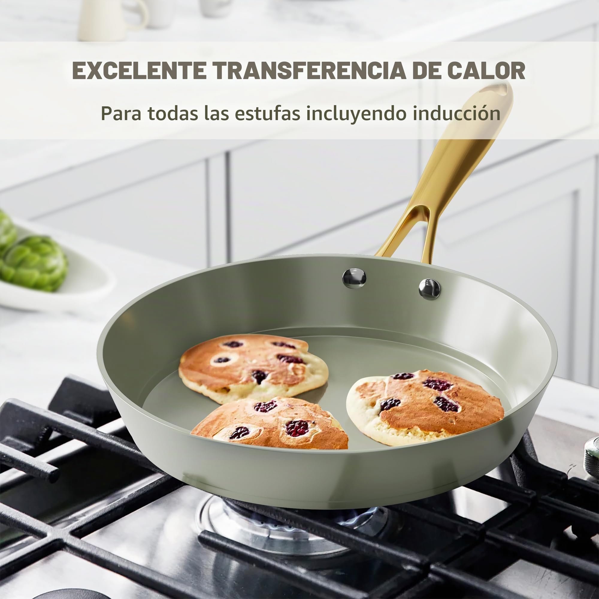 RIOVARM Inducción Juego de ollas y sartenes con Tapas, Cerámica Antiadherente Batería de cocina con juego de espátulas, Juego Esencial de Cocina para Regalos de Cocina, Olla, Sartén, Sin PFOA