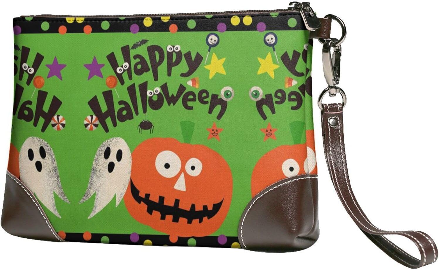 SDFCUMDM Happy Halloween Print Leather Clutch Trendy Print Leather
