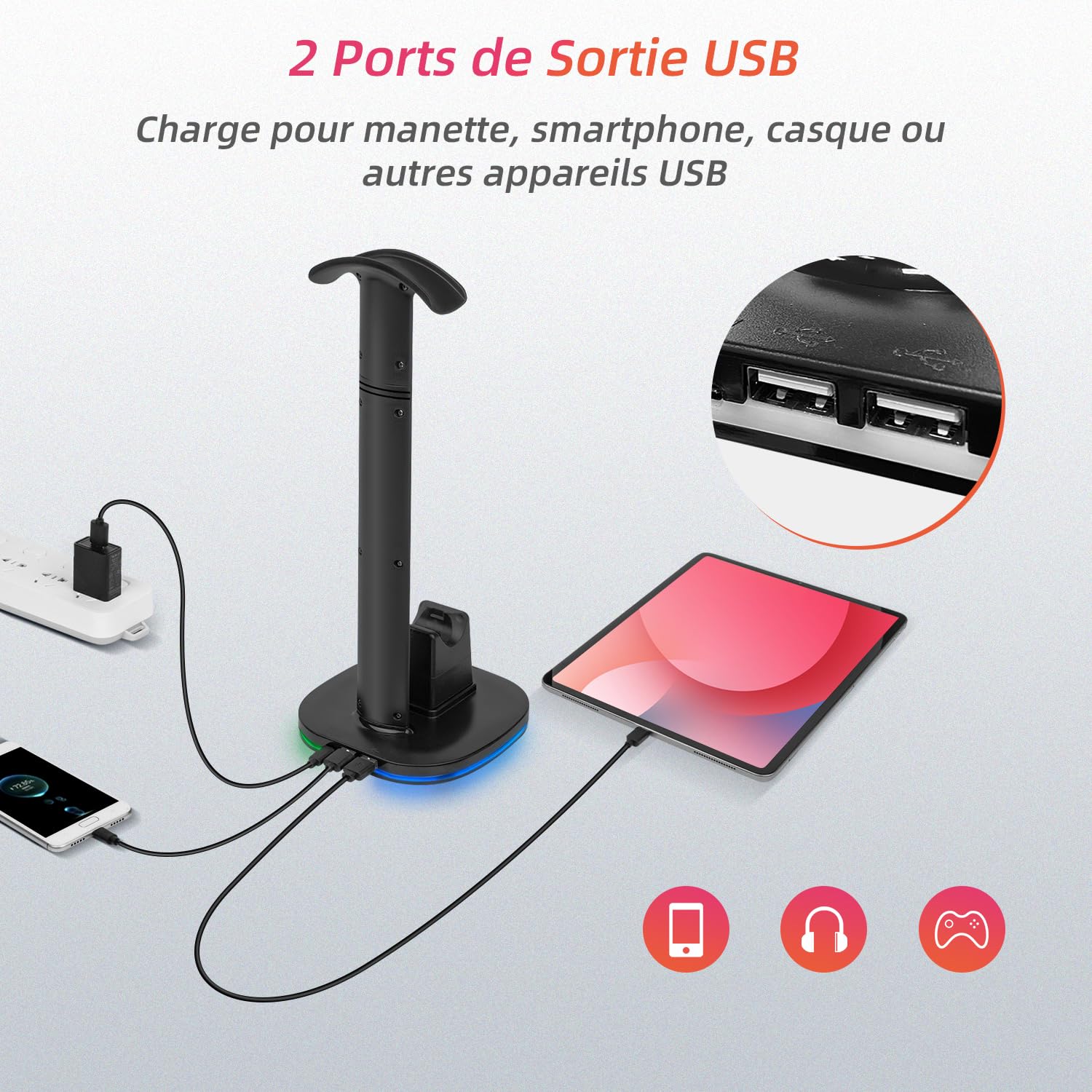 Mcbazel Station de Charge pour Manettes PS5 DualSense, Support pour Casques sans Fil, avec Éclairage RGB Polyvalent, Compatible avec la Console PS5
