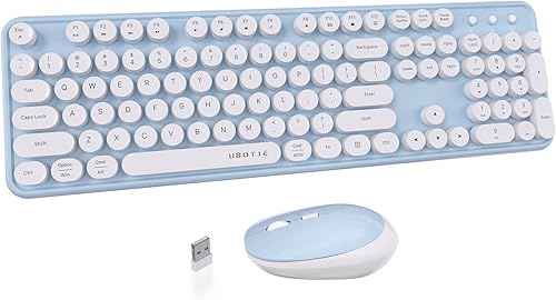 Miniatura 12 de UBOTIE Teclado inalámbrico colorido para computadora y mouse óptico, teclas flexibles, teclado de tamaño completo de oficina, conexión sin Té de
