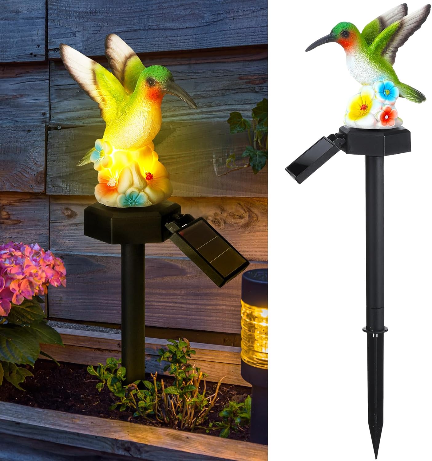 VIHOSE 2 Pcs Hummingbird Garden Decor Statues Stake Figurine Solar Lights for Outside Lawn Yard Porch Patio Flowerbed Birthday Holiday Decor for Mothers Day Mom Gifts