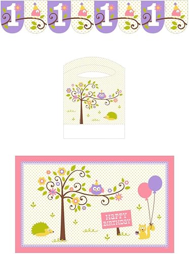 Creative Converting Kit de decoración para silla alta rosa de primer cumpleaños, Happy Woodland-Girl