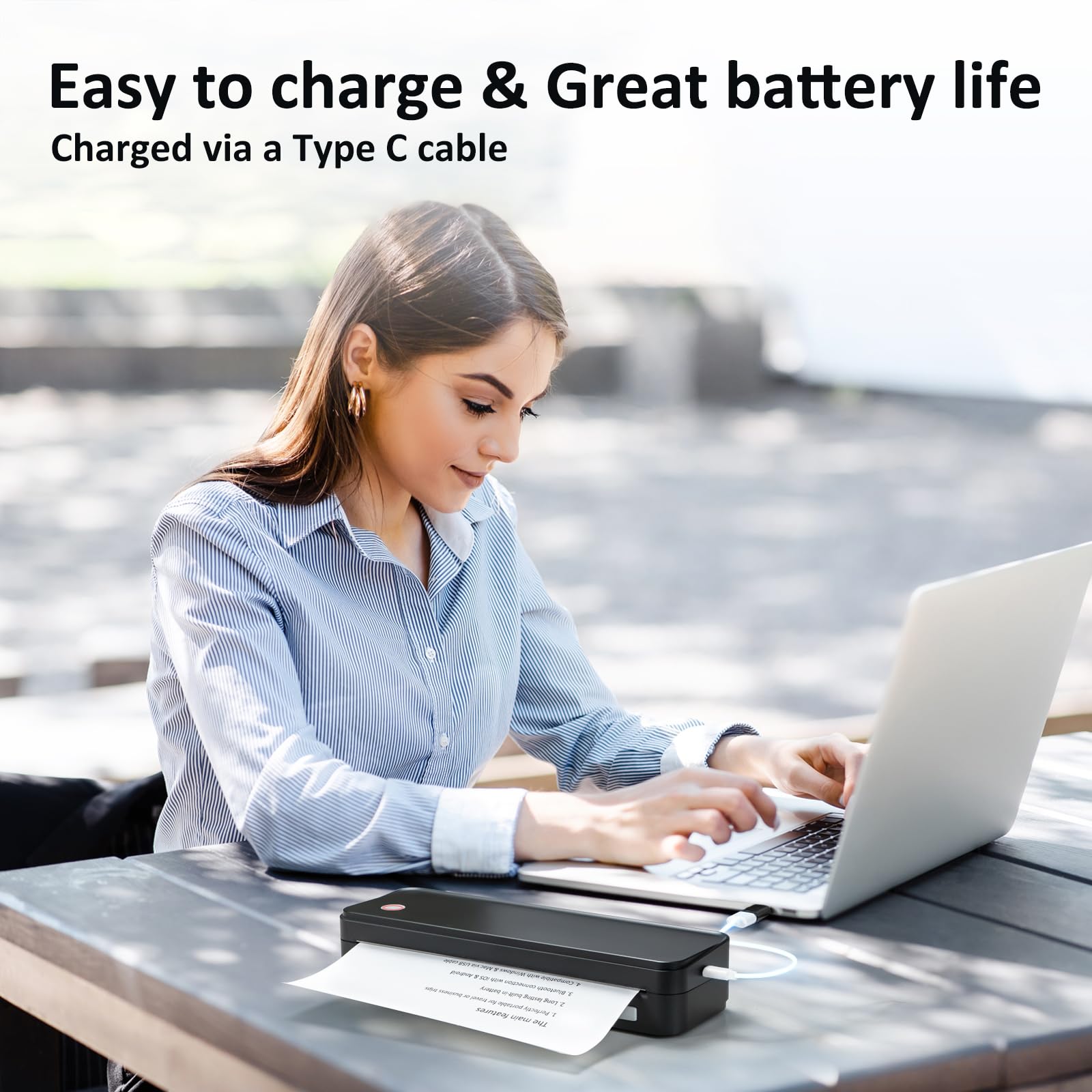 Inkless Portable Printer for Travel Wireless Thermal Printer Supports 8 5 x 11 Inch Thermal Paper Bluetooth Machine — view 4