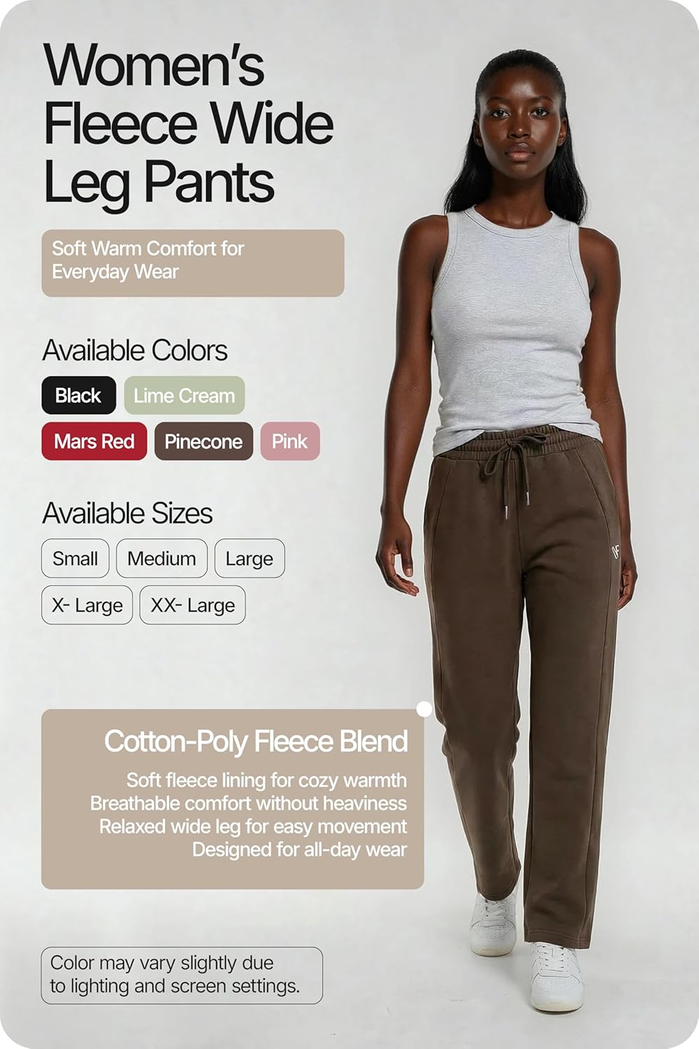 Womens Fleece Wide Leg Pants, Fleece Lined Drawstring Sweatpants for Casual Wear and Travel