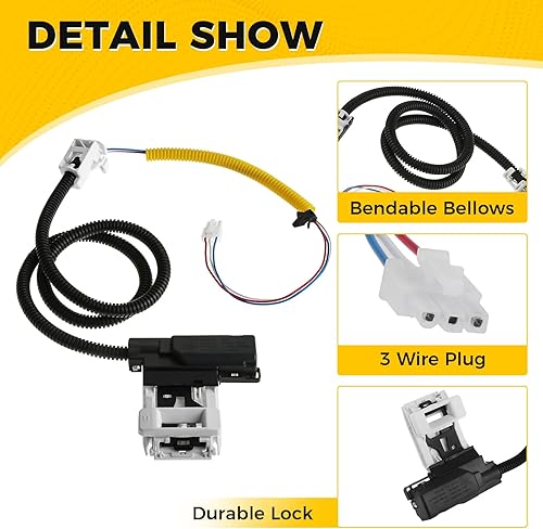Miniatura 2 de Interruptor de bloqueo de tapa de lavadora W11307244 W10682535 (3 cables), kit de montaje de pestillo de puerta de lavadora de repuesto para