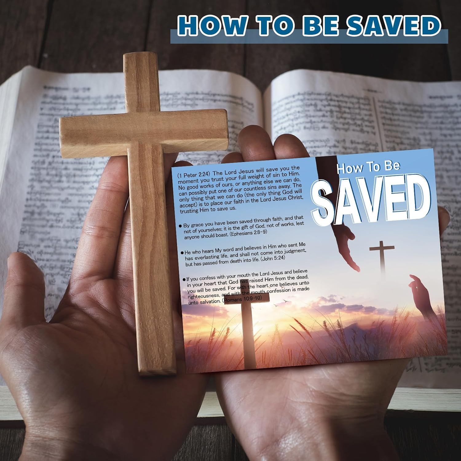 Dunzoom 300 Pcs Gospel Tract Card Salvation Plan Cards Bible Tracts 7 x 5.5 Inch Christian Inspirational Bible Verses Greeting Men Women Church Supplies(How to Be Saved)