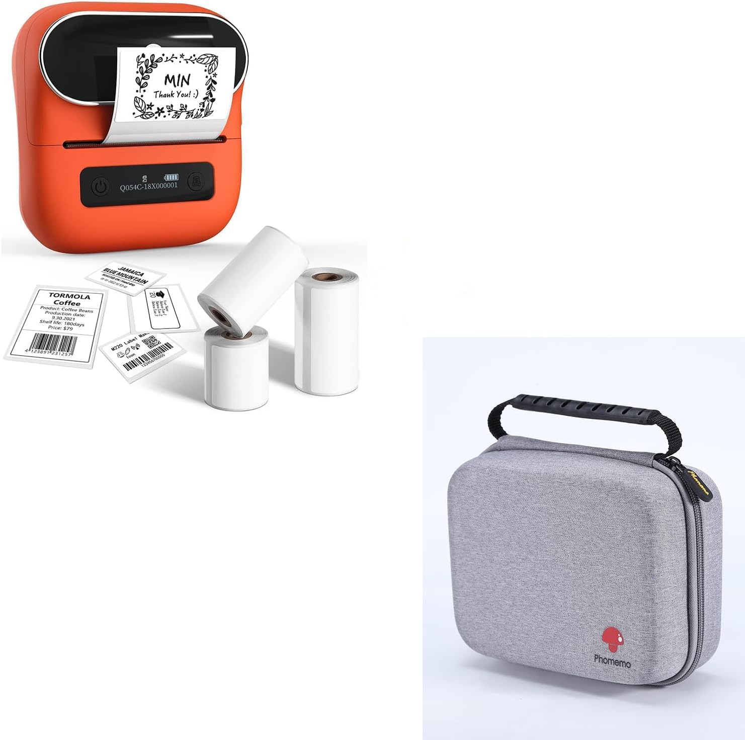 Phomemo M220 Label Maker & 1 Case, 3.14 Inch Bluetooth Thermal Label Printer for Barcode, Address, Labeling, Mailing, File Folder Label, Easy to Use, Support Smartphone, Tablet&PC