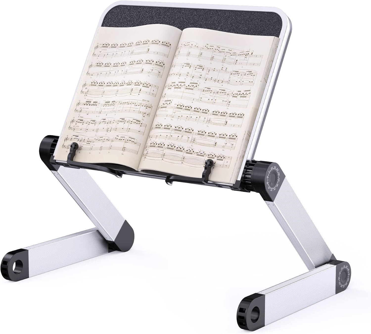 Book Stand, RAINBEAN Book Holder Adjustable Height & Angle Ergonomic with Page Paper Clips for Reading Big Heavy Textbooks Music Books Tablet Cook Recipe Hands Free (Black)