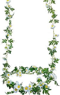 2 Pcs Wildflower Garland Spring Flowers Garland 12 FT Blue Artificial Daisy Flowers and Leaves Faux Floral Vine for Mantle Baby Shower Wedding Arch Porch Staircase Summer Decor
