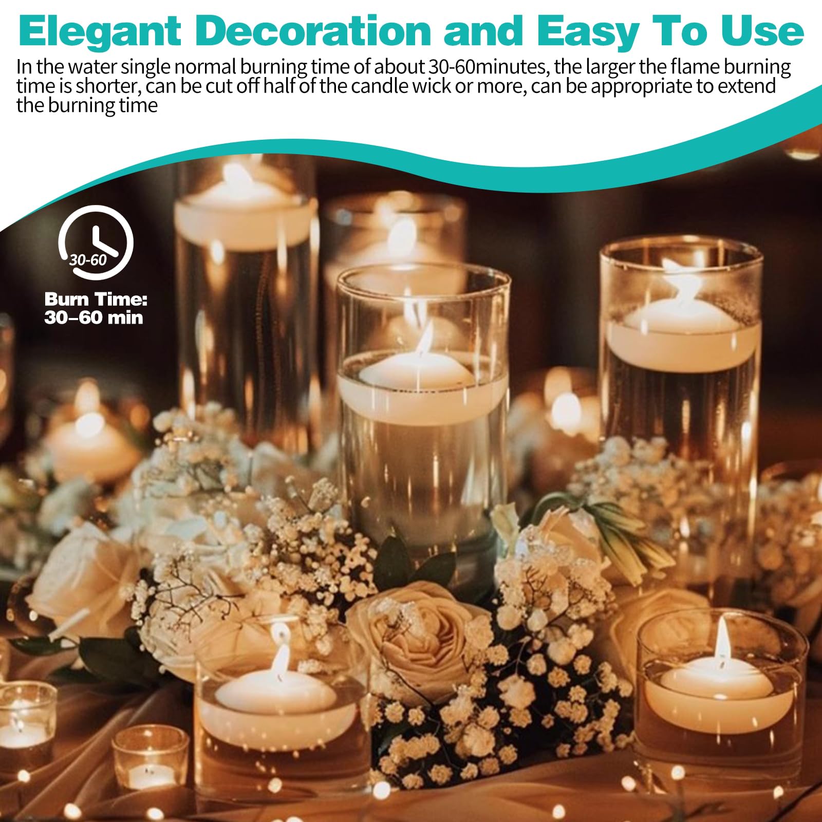 30Pcs Round Floating Candles Set, Unscented Small Floating Water Candles, White Burning Candle - Image 4