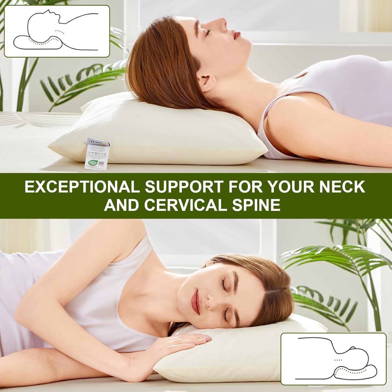 Organic Buckwheat Pillow for Sleeping with Dual-Layer Pillowcase and Extra Tartary Buckwheat Hulls, Adjust Height and Firmness, Neck Support Pillow for Back and Side Sleepers 16"x22"