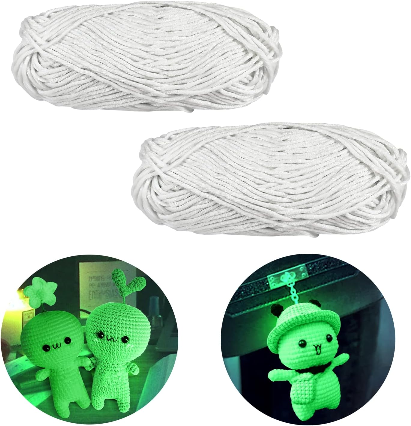 2 Rolls Luminous Yarn, 55 Yards Glow in The Dark Yarns Hand Knitting Art Thread Knitted Polyester Handcraft Yarn Scarf Hat Luminous Fine Yarn for Sewing Beginners Love Yarn Knitting Handmade Gifts