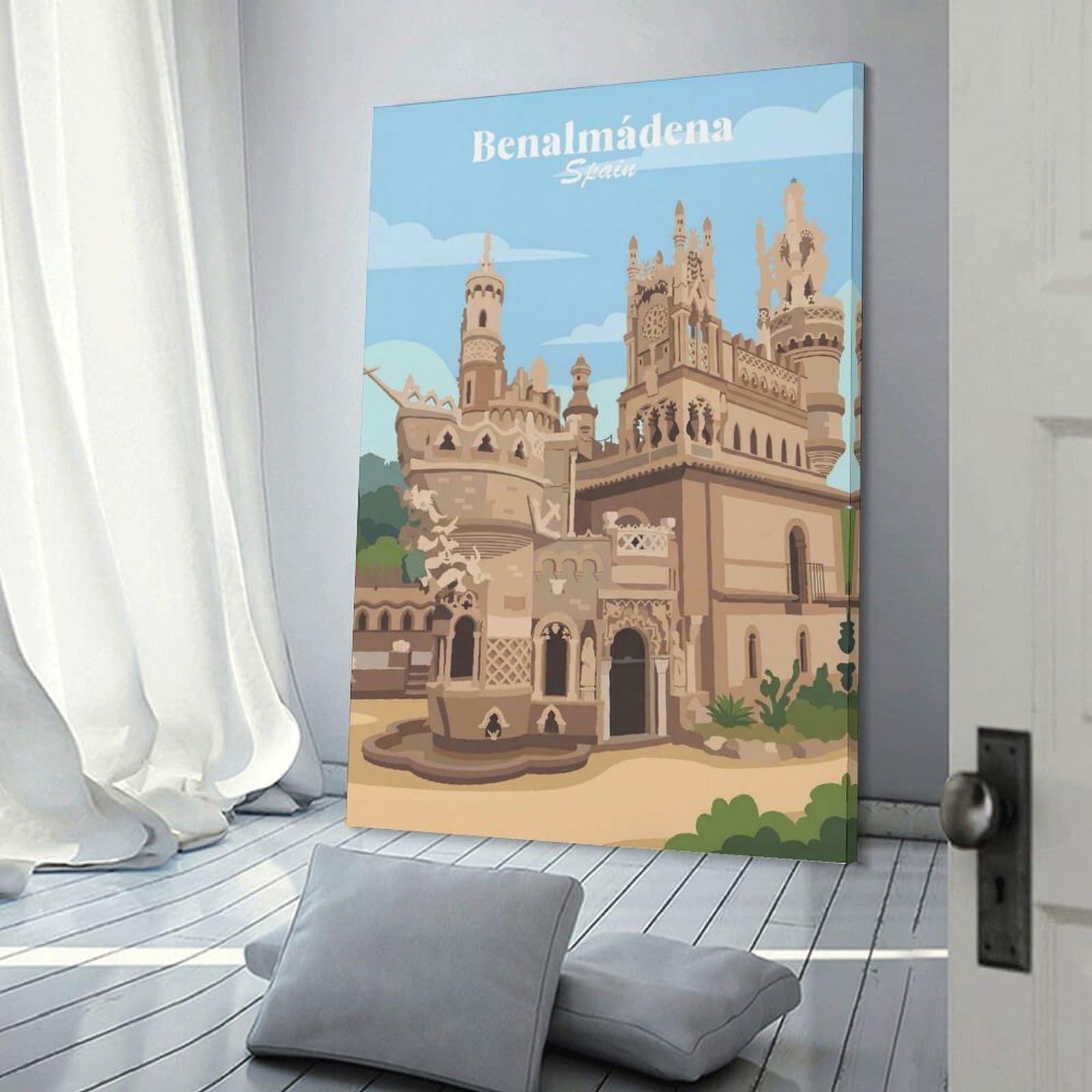 Junmoney Canvas Art Print Benalmadena Spain Castle, 24x36inch(60x90cm), for Living Room, Bedroom Or Home Office, A Wall Art Gift for Fresh Interiors