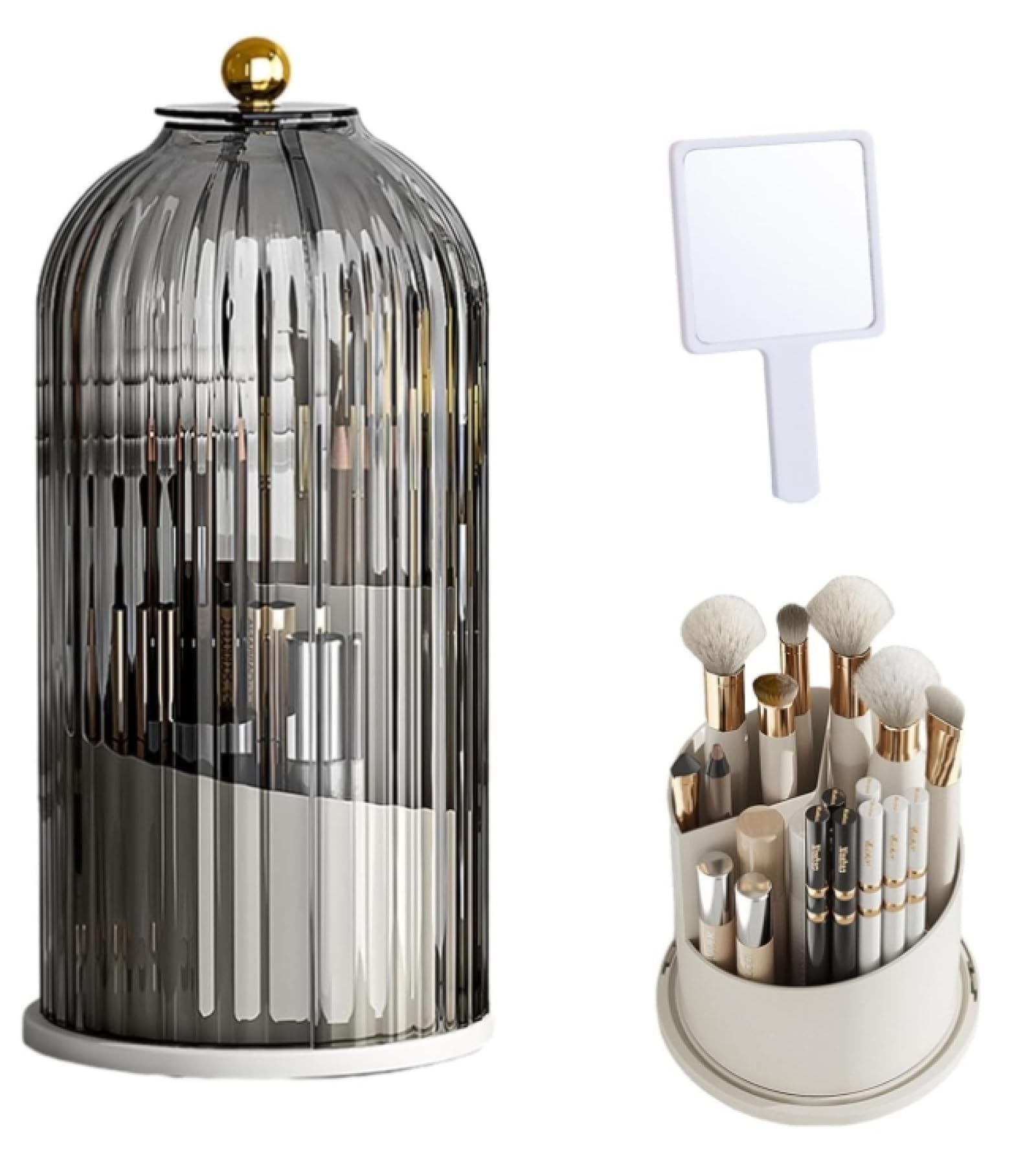 Organisateur de maquillage rotatif noir vicusse avec porte-brosse