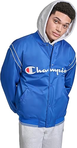 Champion Men's Satin Varsity Bomber Jacket with Logo, Surf the Web, Small