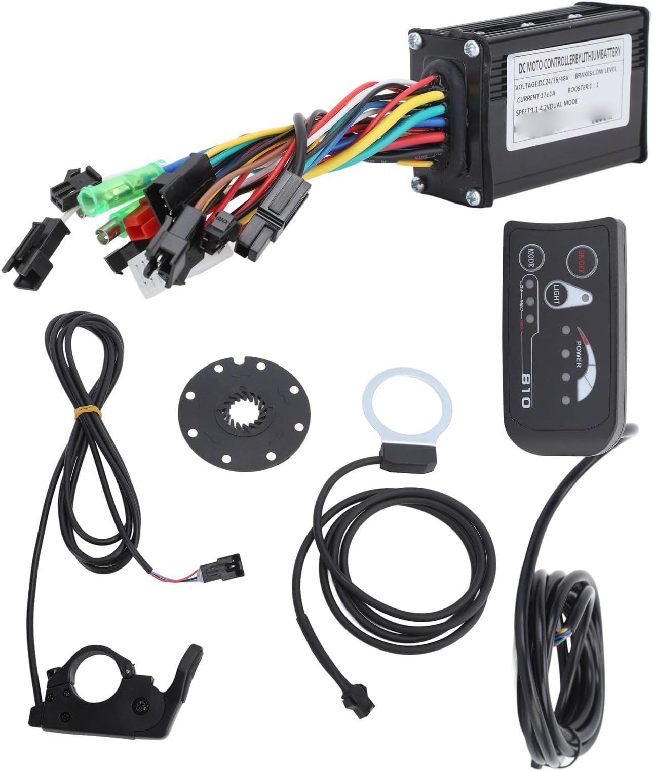 BROLEOS810 Electric Bike Controller Kit, 3 Modes Controller Display FT 8C Magnetic Points 109R Throttle, 36V 48V 17A Motor Speed Controller Kit for Electric Bike Handlebar 22.2mm