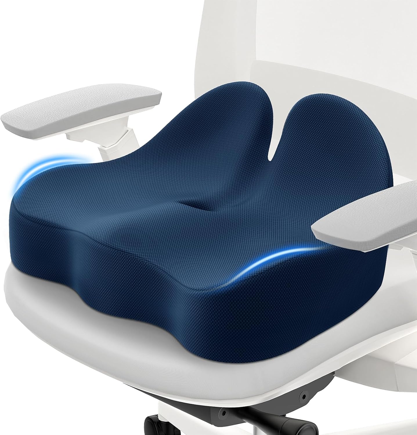 CushZone Seat Cushion, Memory Foam Office Chair Cushions, Ergonomic Curved Design for Sciatica, Tailbone, Coccyx, Seat Support for Car, Desk Chair, Wheelchair, Enhances Long Sitting Comfort (Blue)