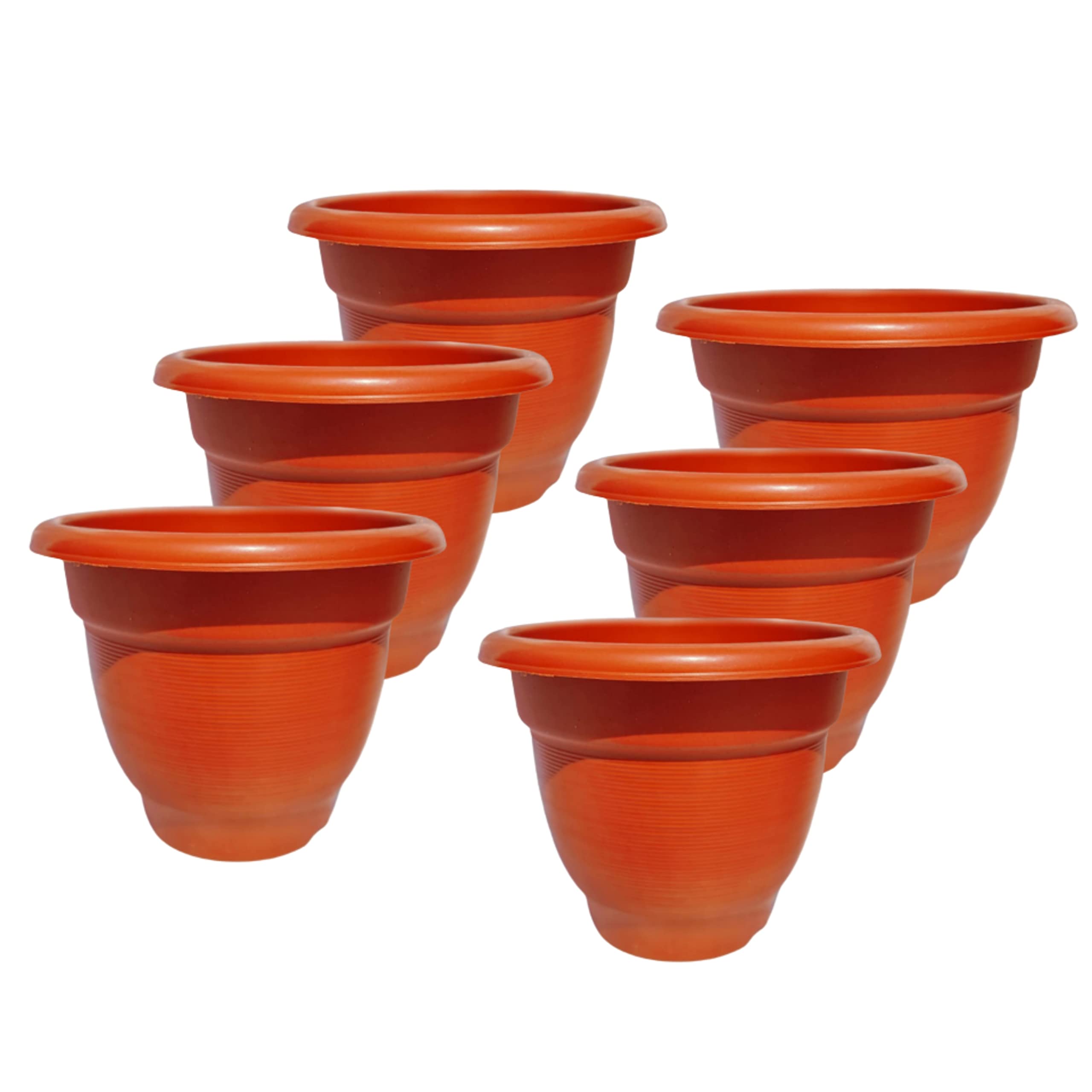 GREENY Plastic Round Terracotta Pots for Plant (8 Inches) Pack of 6, Heavy Duty Plastic Pot