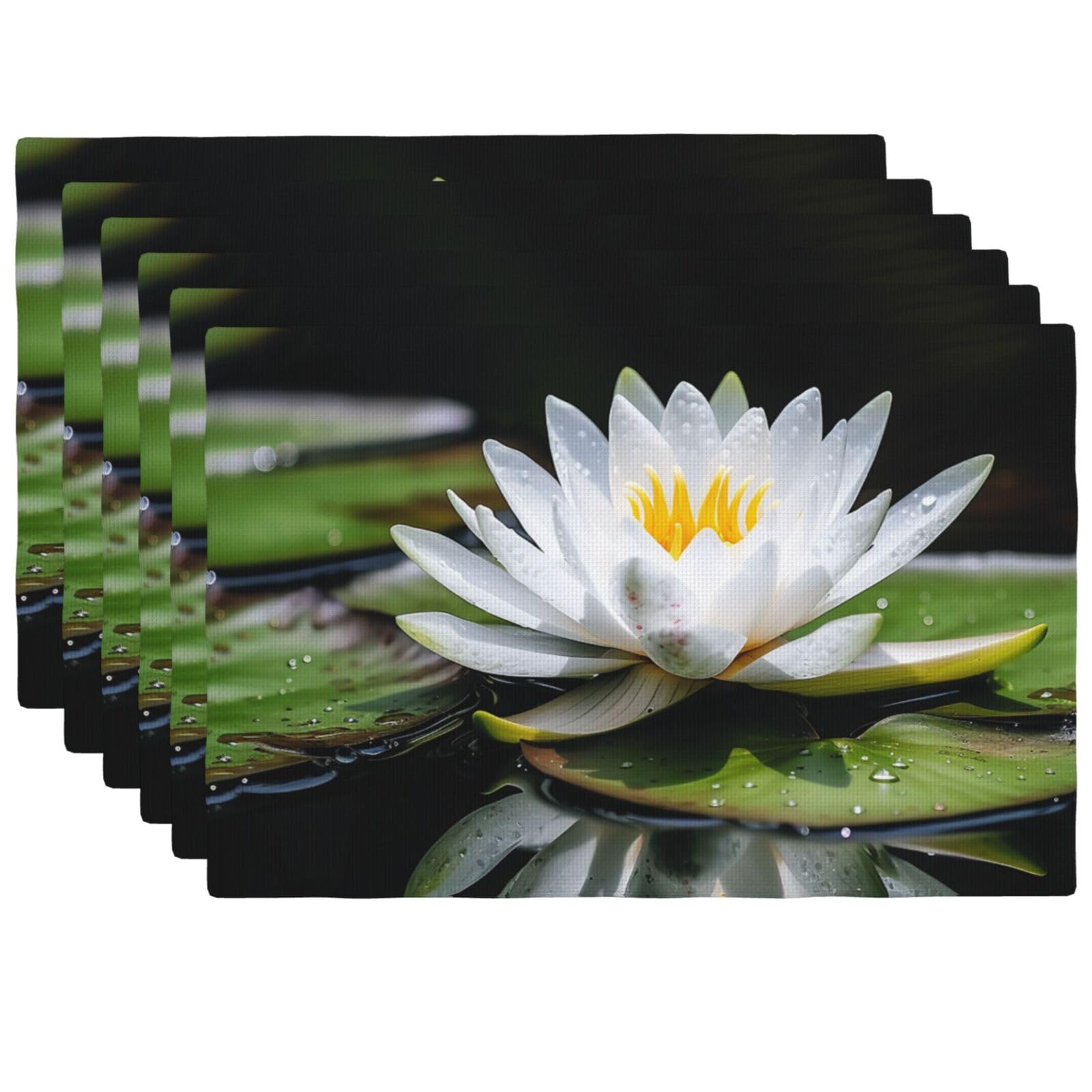 Set de table en lin synthétique rectangulaire déco de table salle à manger nénuphar blanc x6