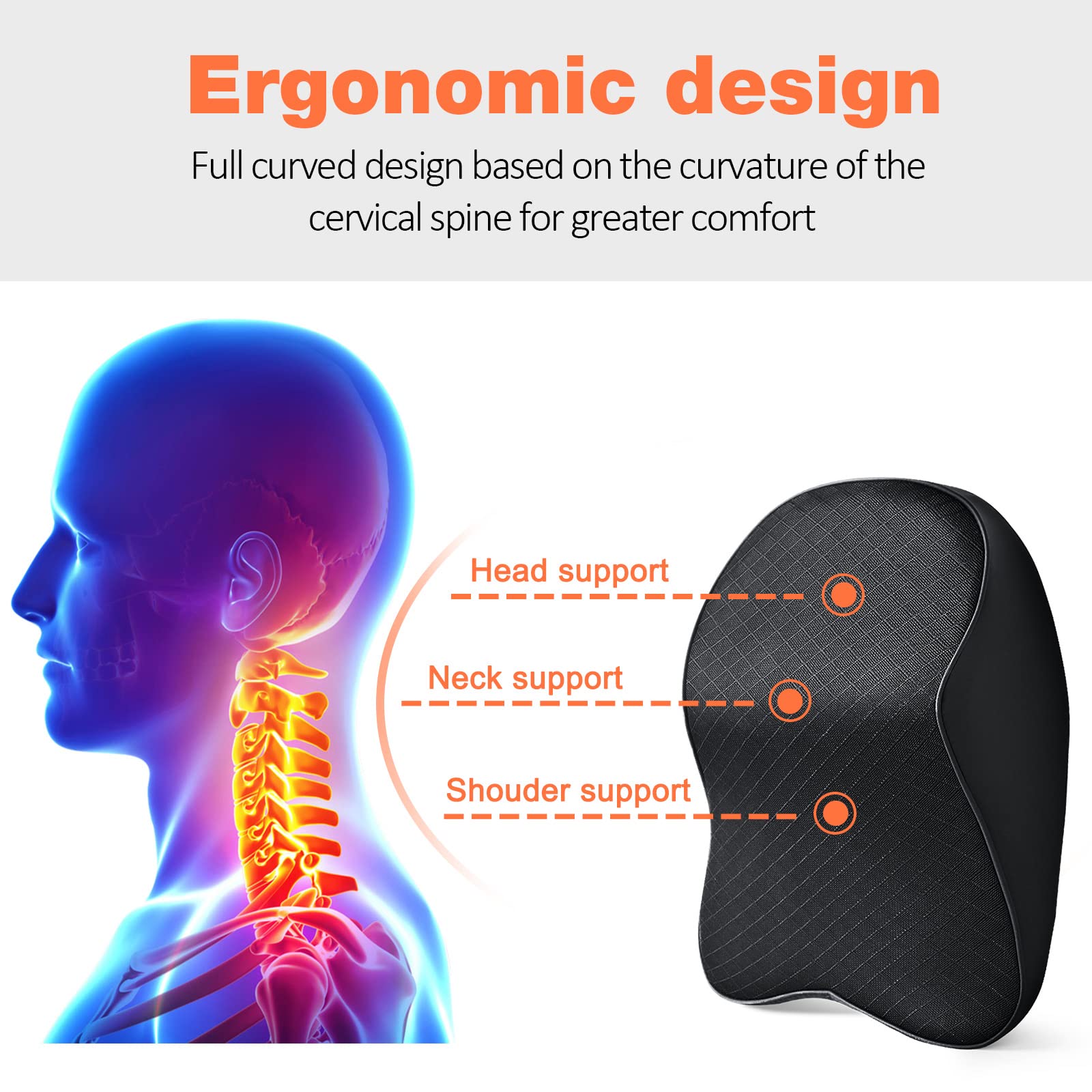 ZATOTOO Poggiatesta Auto Per il Supporto del Collo, Morbido Cuscino Cervicale Auto Per la Guida, Con Cinghie Regolabili, Schiuma di Memoria e Federa Traspirante Rimovibile, Comodo Design Ergonomico