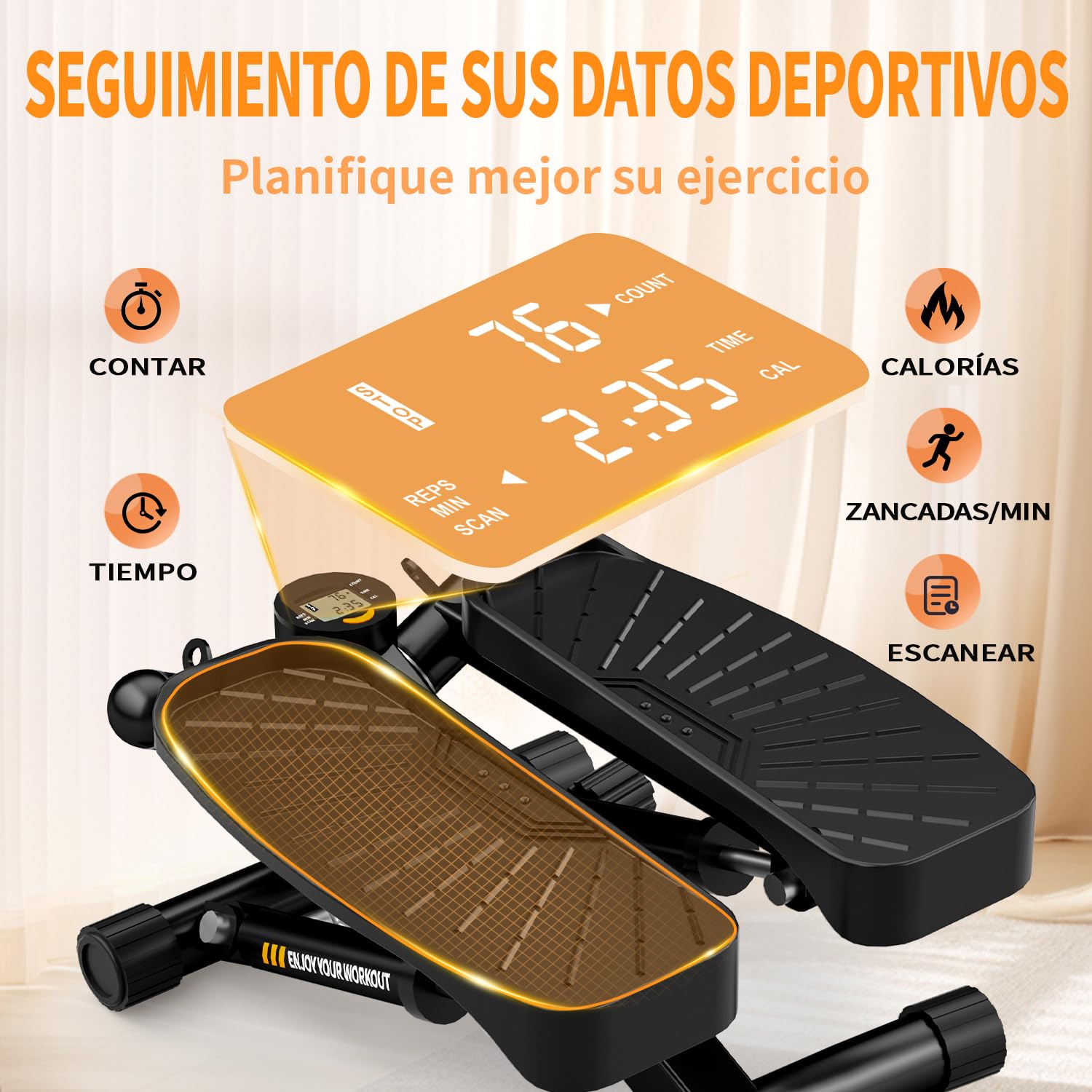 VANNECT Stepper Fitness 2 en 1 con Power Ropes, Mini Stepper Casa 150kg con Multifunción Monitor LCD, Escalón de Balanceo hacia Abajo para Entrenamiento de Pierna/Brazo/Glúteos, Oficina en casa