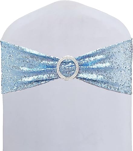 Bandas elásticas de lentejuelas para silla con hebilla, material de lentejuelas elástico suave, lazos brillantes para decoración de fiestas, hogar
