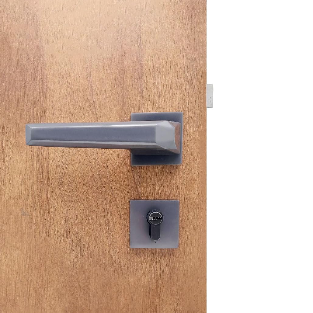Volo Heavy-Duty Main Door Lock Set – Brass Cylinder with Lock Body and Handle on Rose for Home, Hotel, and Office (Model 2162, Black Satin)