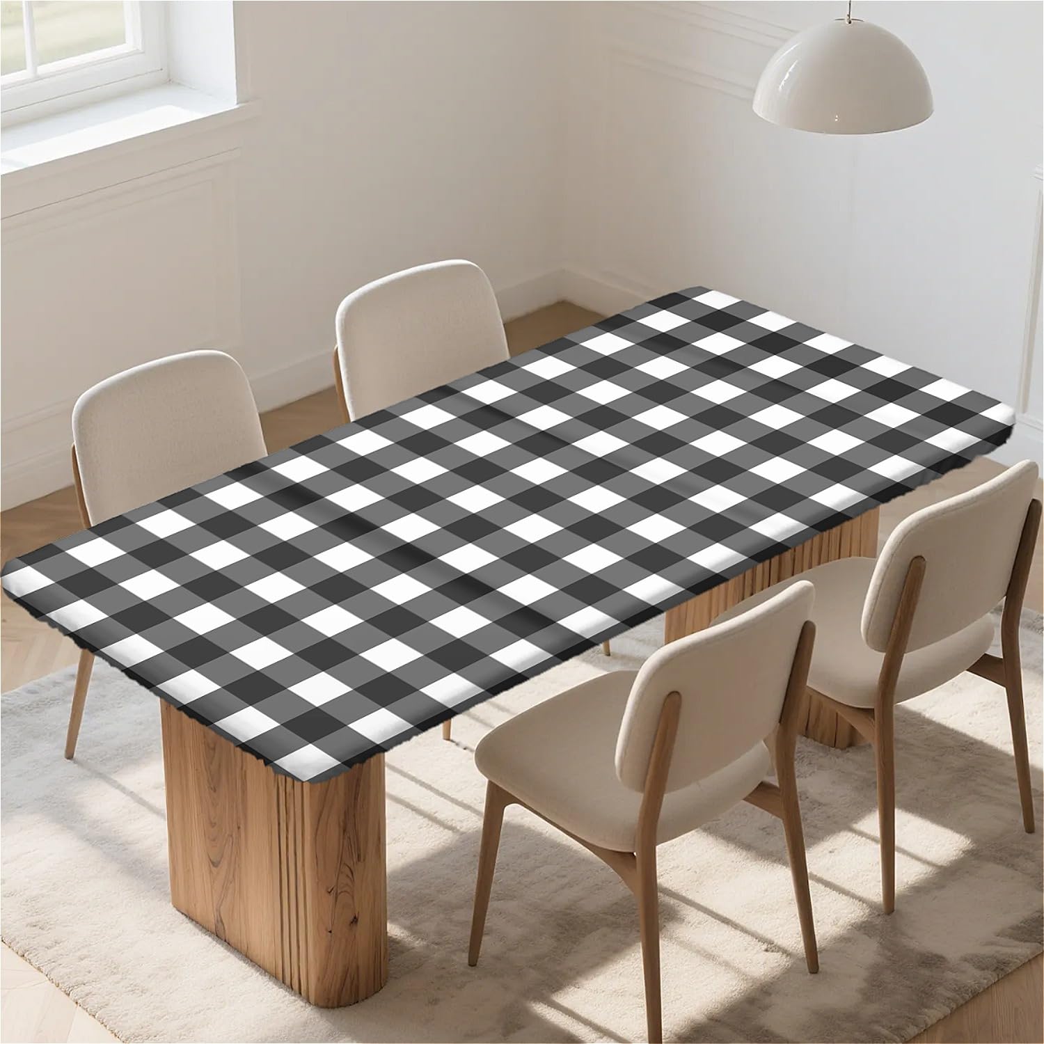 ARTSGOO Rectangle Table Cloth Wipe Clean 55x31 in, Waterproof Tablecloth with Elastic Edge Table Cover for Kitchen Dining Table/Party/Outdoor-Black Gingham