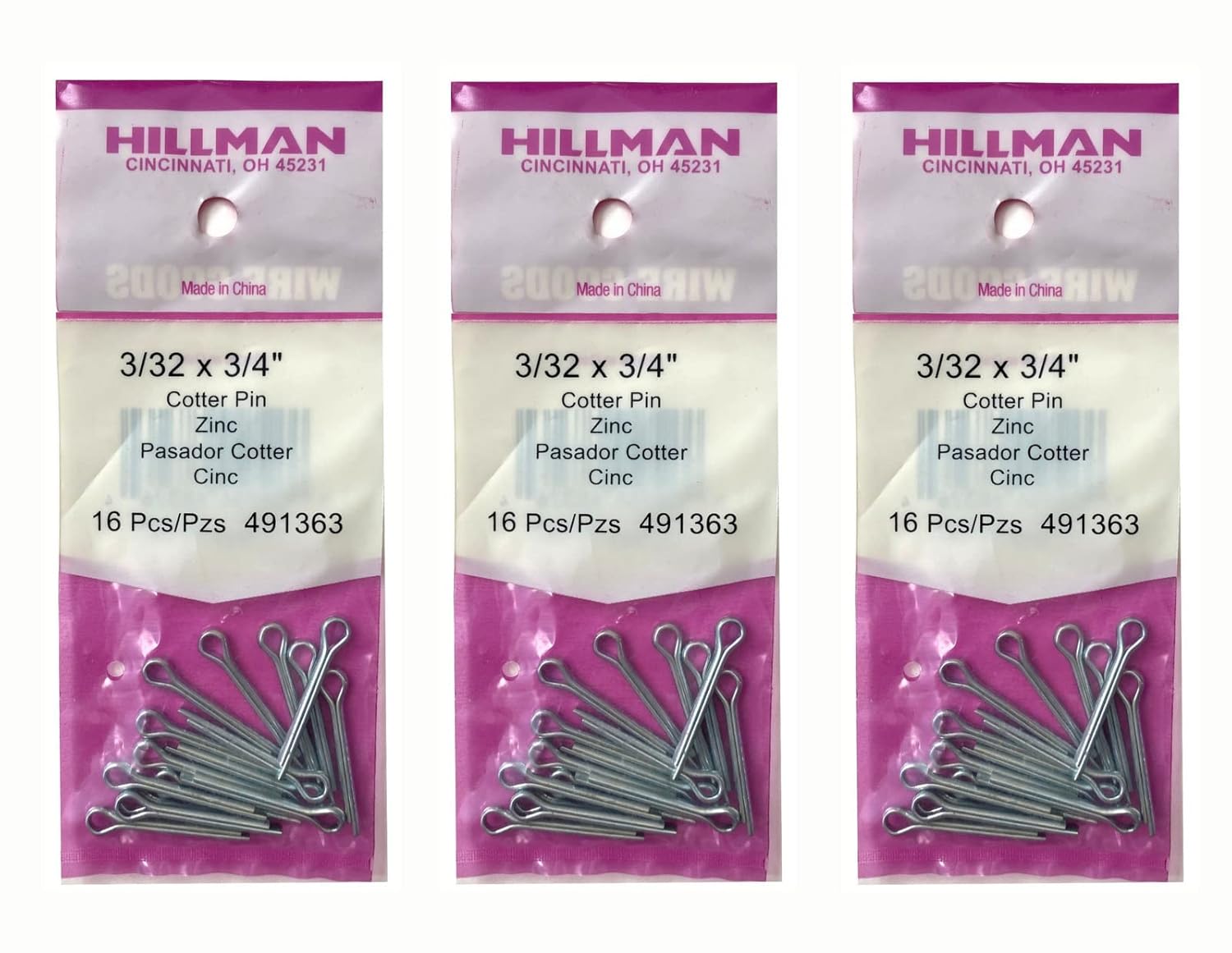 48 pcs Hillman Cotter Pins Extended Prong 3/32 in. X 3/4 in Zinc Plated Steel 491363