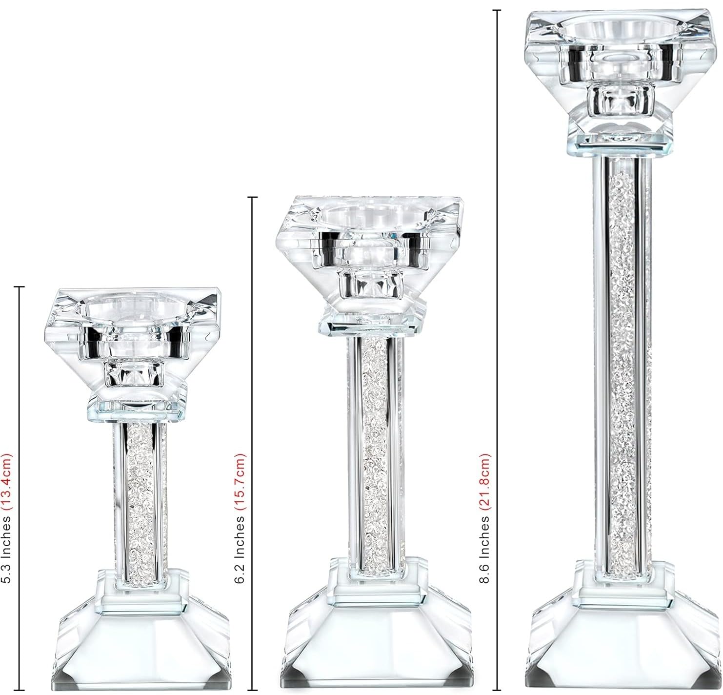 Set di 3 portacandele in cristallo, con gemme trasparenti a pilastro, centrotavola ultra elegante e moderno, decorazione per la casa per caminetto, ideale per eventi speciali, matrimoni, feste di
