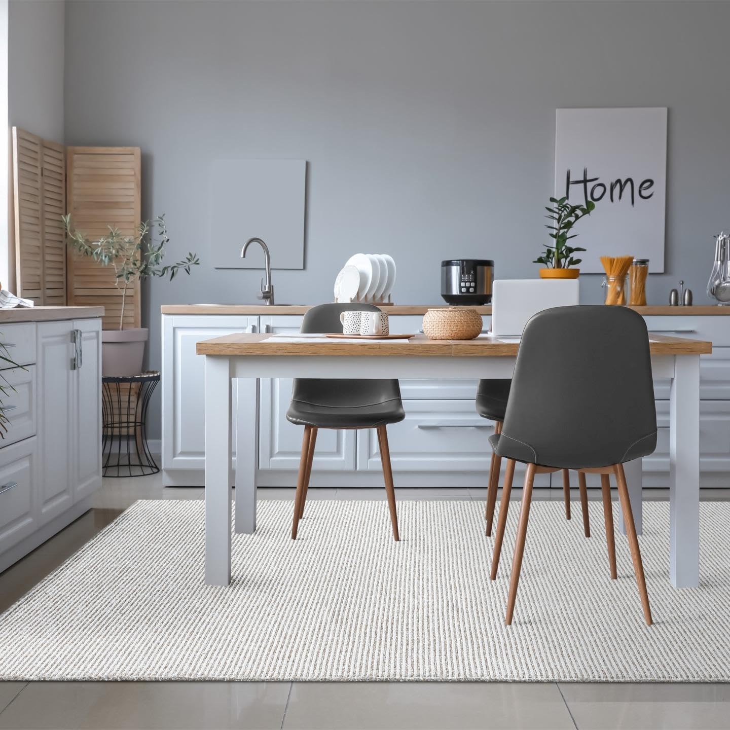 LUXE WEAVERS Machine Woven Two-Tone Beige White 6x9 Area Rug, Indoor Stain-Resistant Fringed Carpet