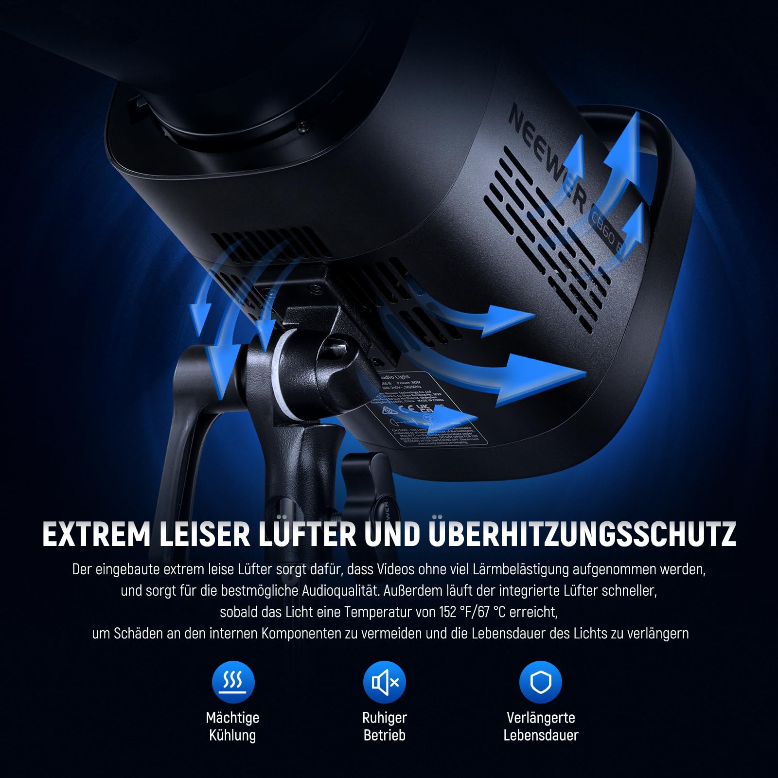 NEEWER 70W LED Videoleuchte, 2,4G und APP Steuerung, zweifarbig 2700K-6500K Videolicht, 34000 Lux/1m, CRI97+/12 Szenen/Bowens COB Dauerlicht für Studio Fotografie Videoaufnahmen und Streaming, CB60B