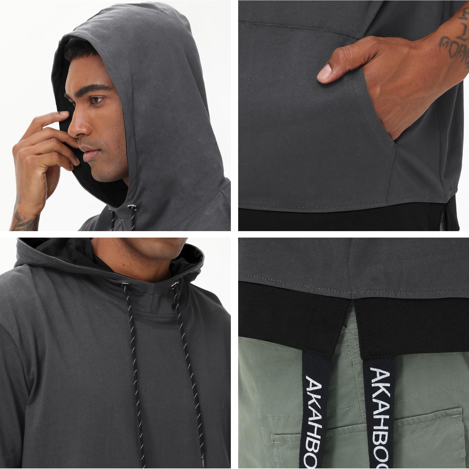 Sweat Manche Courte Homme Coton Tee Shirt à Capuche Color Block Pull à Capuche L'été Hoodie Sweatshirt