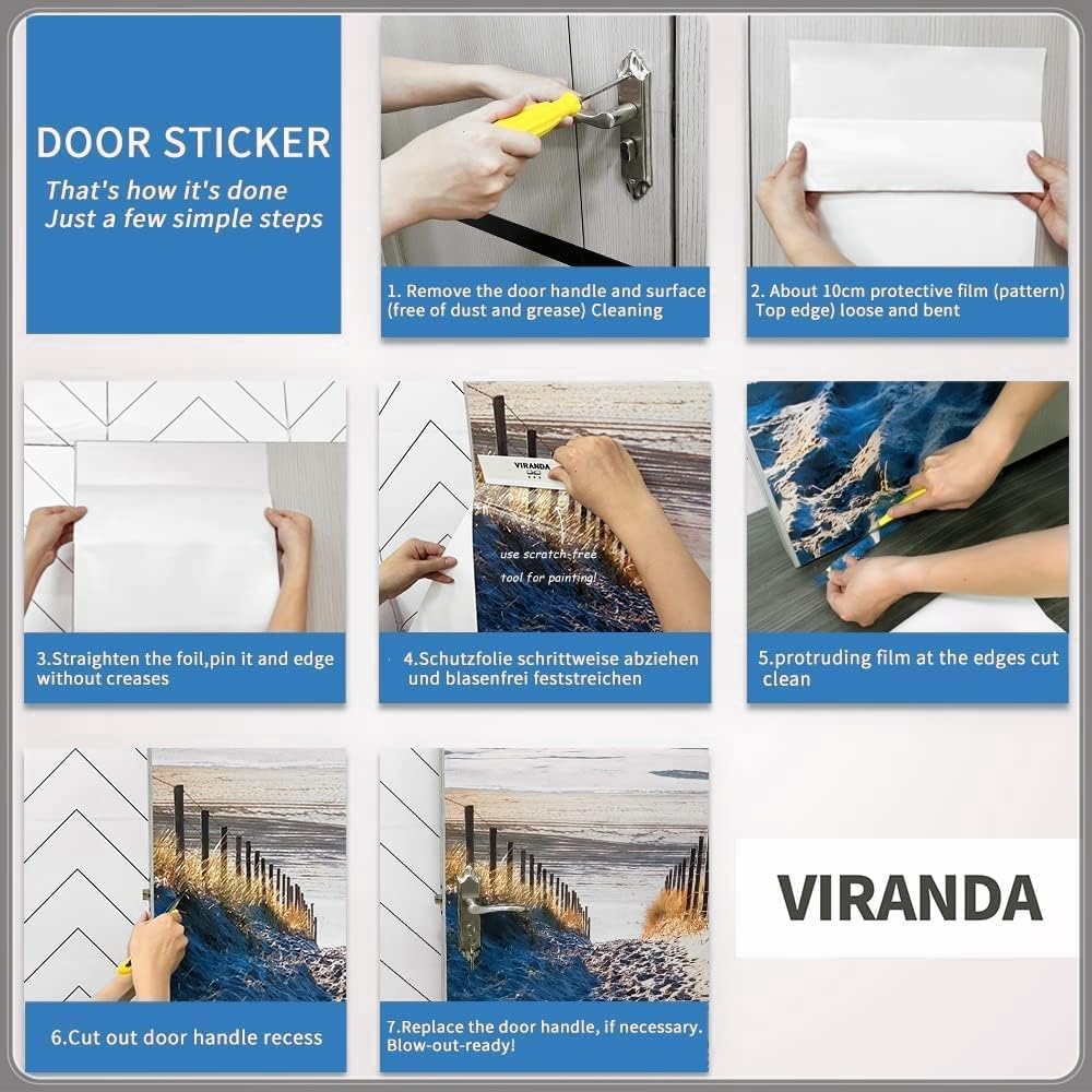 Adesivi per Porte 90x215cm Libreria Adesivo Porta Interna Semplicità 3D Pellicola Adesiva Carta da Parati Soggiorno Bagno Autoadesivo Porta Murale Decorazione