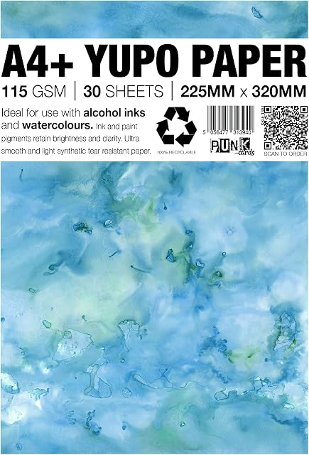 Punkcards - Yupo Paper - 30 Sheets - A4+ - Yupo Paper Alcohol Inks - Yupo Paper A4 - Alcohol Ink Art Paper - for Artists and Painters - 115gsm - 150mic - 225mm x 320mm - White