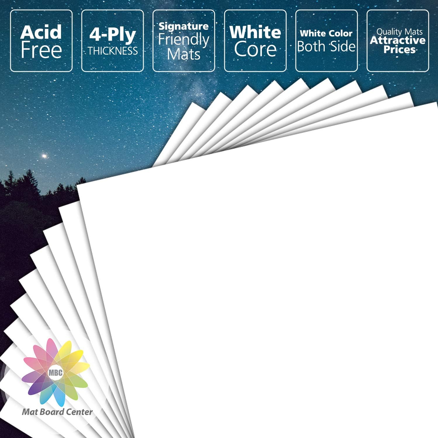Mat Board Center, Pack of 10, 5x7 Uncut White Color Mats Mat Boards - Acid Free, 4-Ply Thickness, White Core - Great for Pictures, Photos, Framing Backing