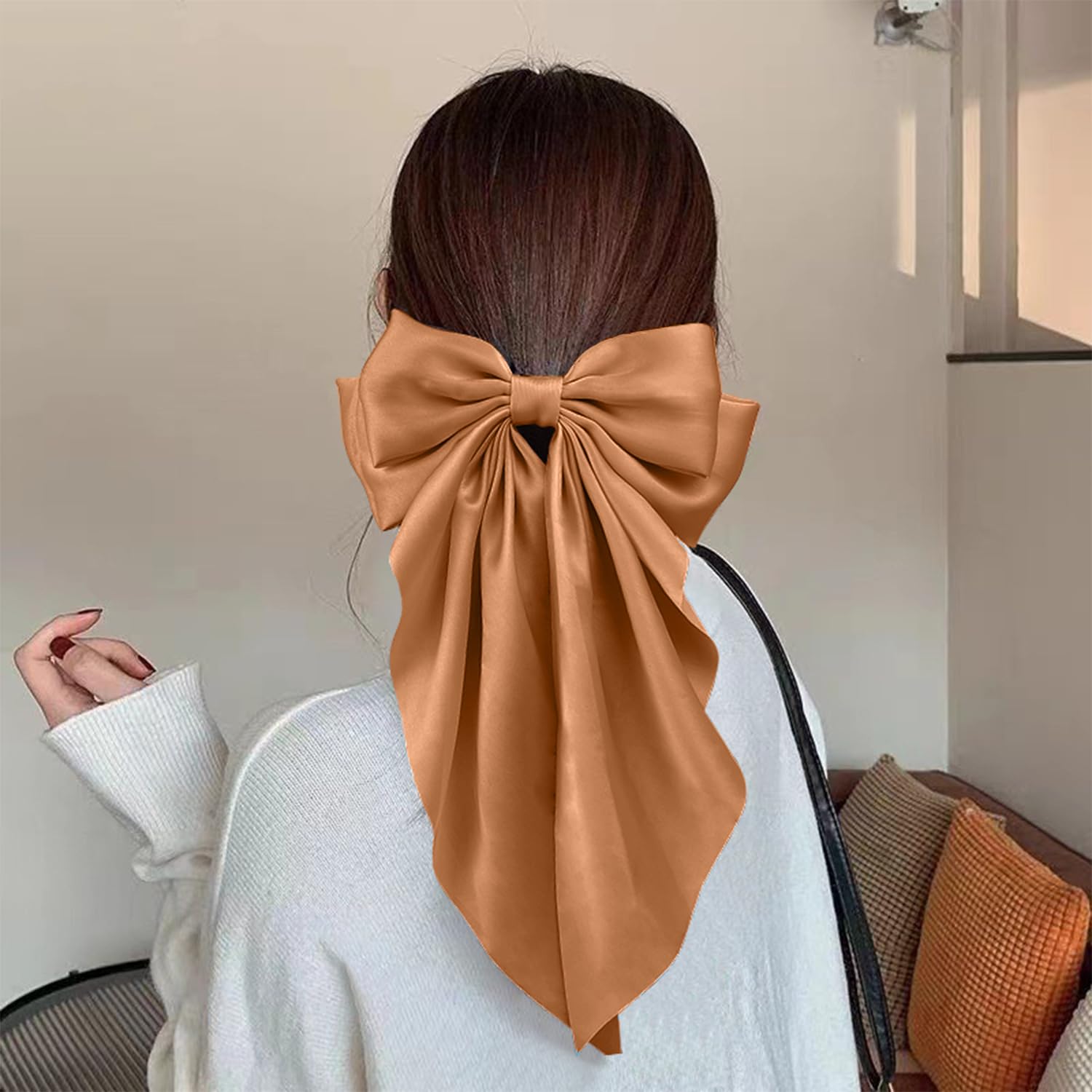 Hair Bows for Women Girls 10 Pcs Big Bows Hair Clips Barrettes Silky Satin Ribbon Bows Layered Large Bow French Style Hair Accessories Oversized Christmas Hair Bows for Women Girls - Image 5