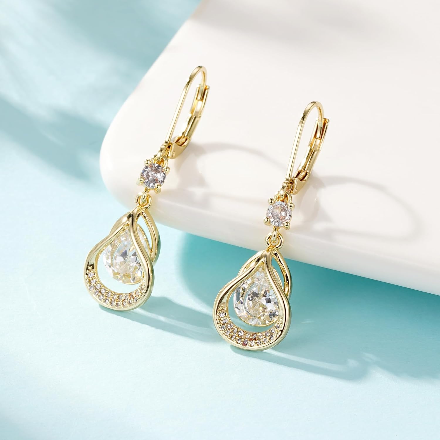 Easter Basket Stuffers - Dangle Trendy Leverback Birthstone Earrings 14K Sliver/Gold/Rose Gold Plated Teardrop Dangle Earrings Fine Jewelry Birthday Christmas Gifts for Women - Image 4