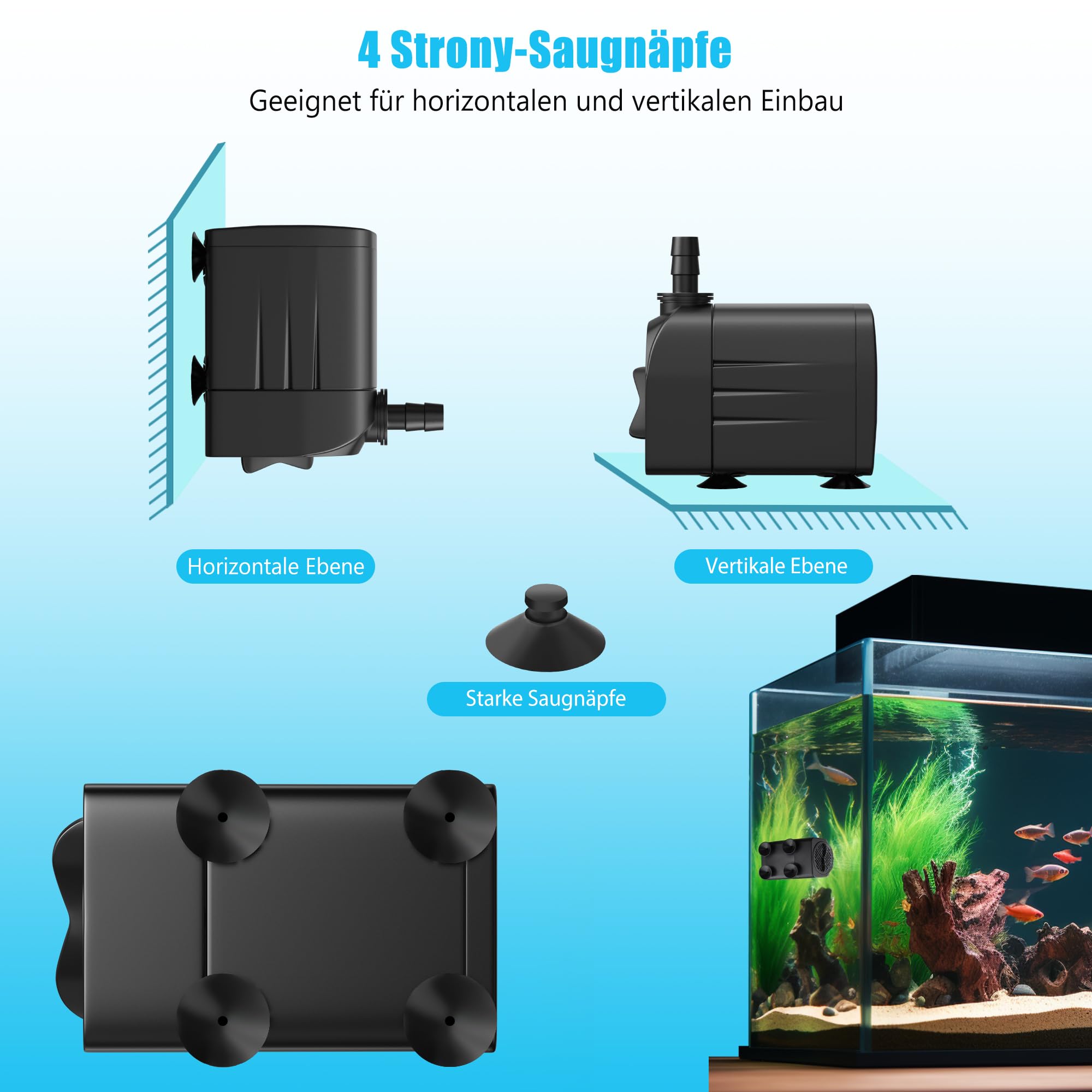 25W 2000L/H Aquarium Pumpe Wasserpumpe Tauchpumpe Förderpumpe Aquariumpumpe Fontänenpumpe für Aquarium Teich Garten und Hydroponiksystem Schwarz PX-025 (no light)
