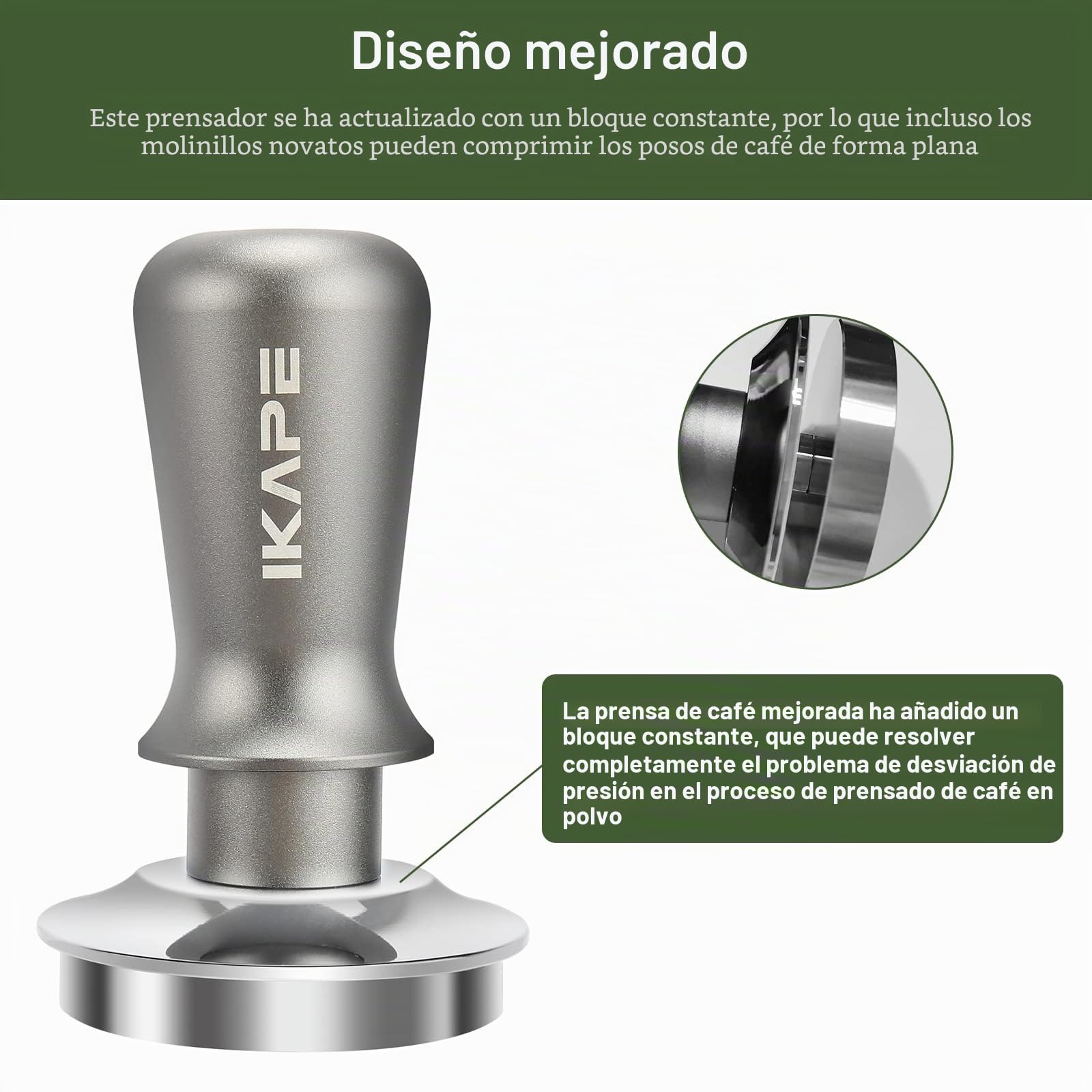 IKAPE Tamper de espresso de 58 mm, prensador de café barista premium con resorte calibrado, manipulador de base 100% de acero inoxidable compatible con máquina de espresso Rancilio, portafiltro sin