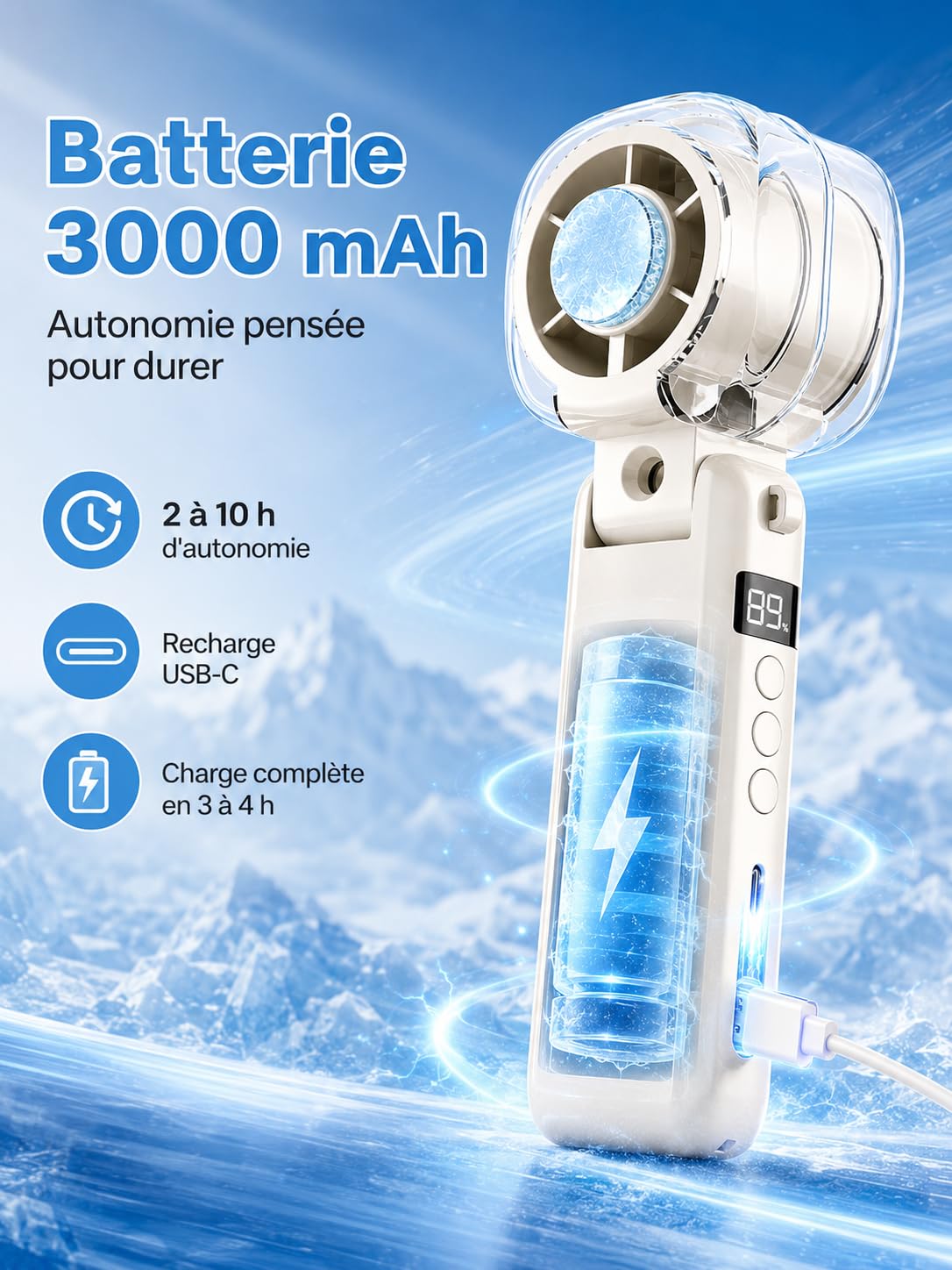 Générique Ventilateur brumisateur portable rechargeable (Mixte)