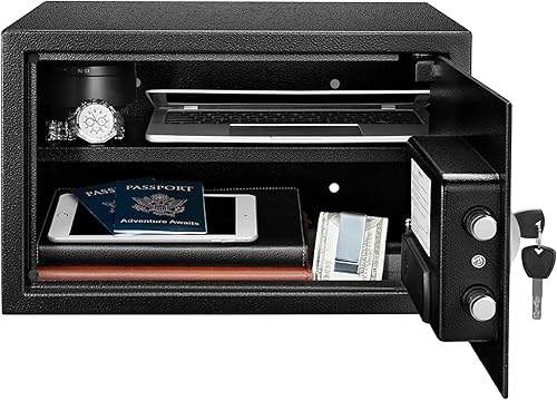 Miniatura 16 de Yaxa Basics Caja fuerte de seguridad de acero con teclado electrónico, para efectivo, joyas, documentos, negro, 0.5 pies cúbicos, 13.8 pulgadas