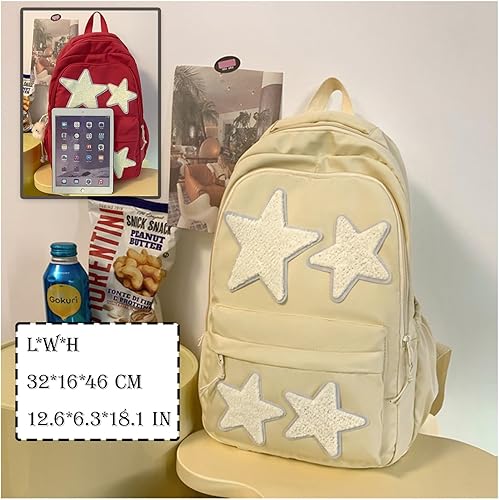 Vista 2 de Y2K - Mochila escolar con bonitos accesorios para niños, con diseño de estrellas y peluches, mochila para libros de 10 a 12 días, Rojo -, Mediana
