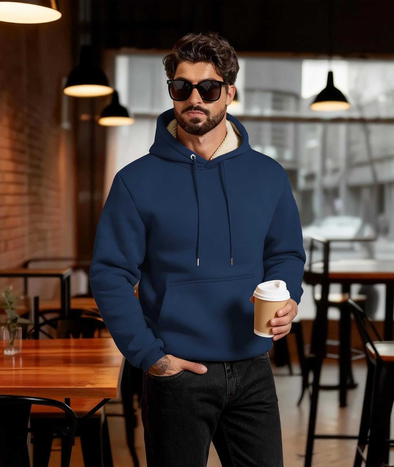 Men's Sherpa Fleece Lined Hoodie Thick Pullover Hooded Winter Warm Casual Athletic Sweatshirt with Kangaroo Pocket - Image 2