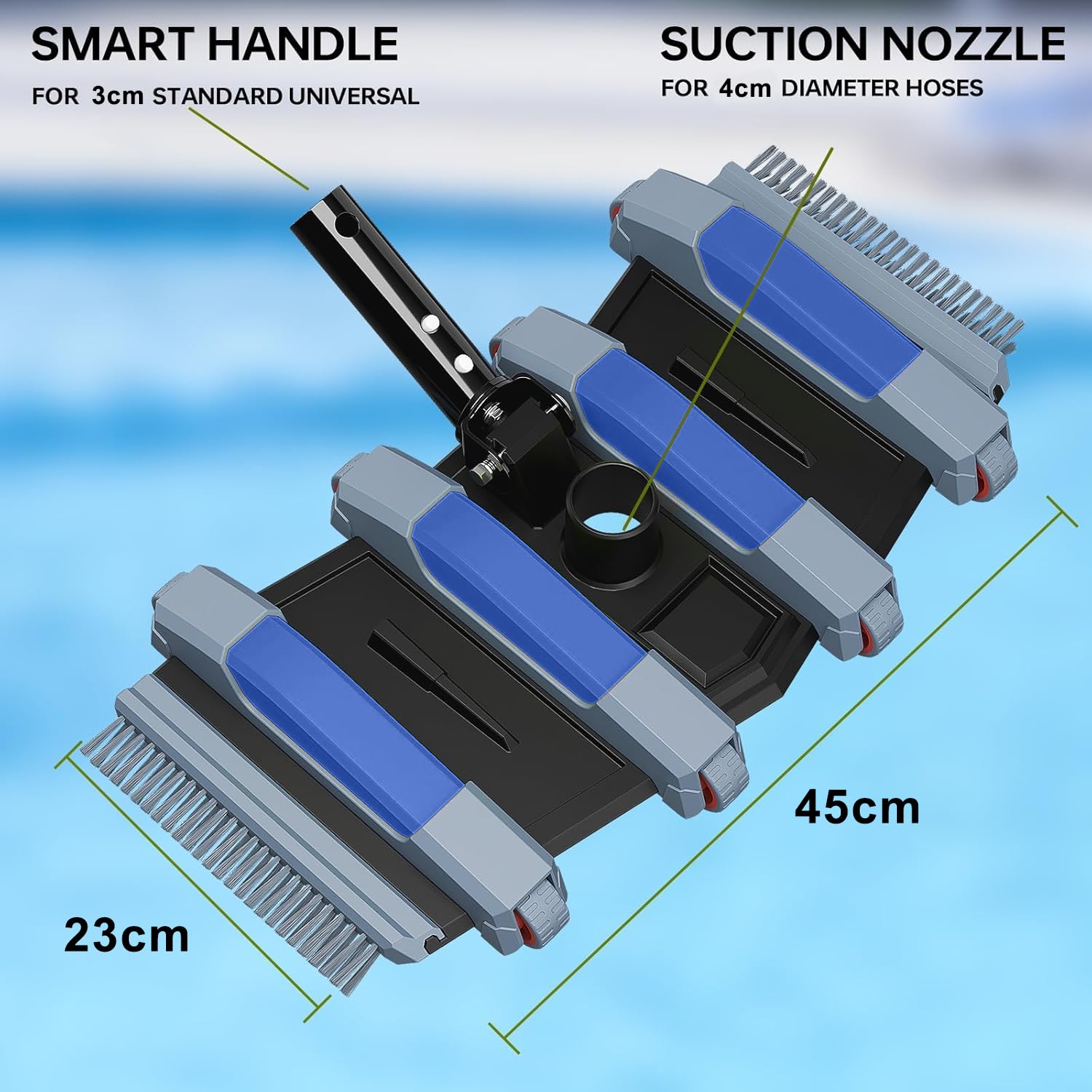 POOLAZA Aspirateur de piscine, aspirateur de piscine pondéré avec raccord de tuyau pivotant de 1-1/2", brosse pour sols et latéraux, aspirateur pour piscines souterraines, piscines hors sol