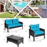 HAPPYGRILL 4-Piece Ensemble de meubles de patio extérieur en rotin avec table de café, ensemble de bistro de canapé sectionnel avec coussins pour jardin