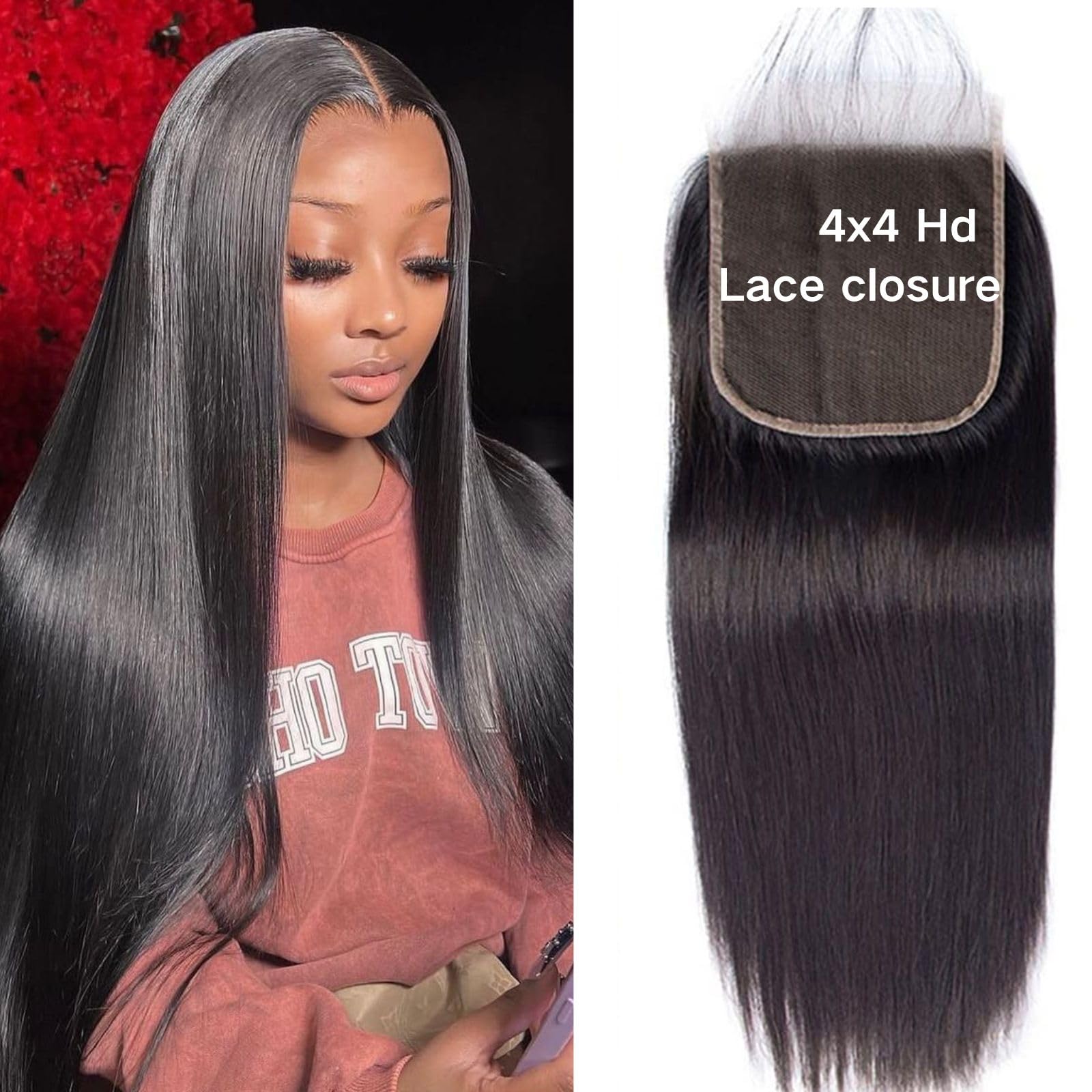 Amazon.com : 4x4 Hd Lace Closure Human Hair For Black Women  display picture 3