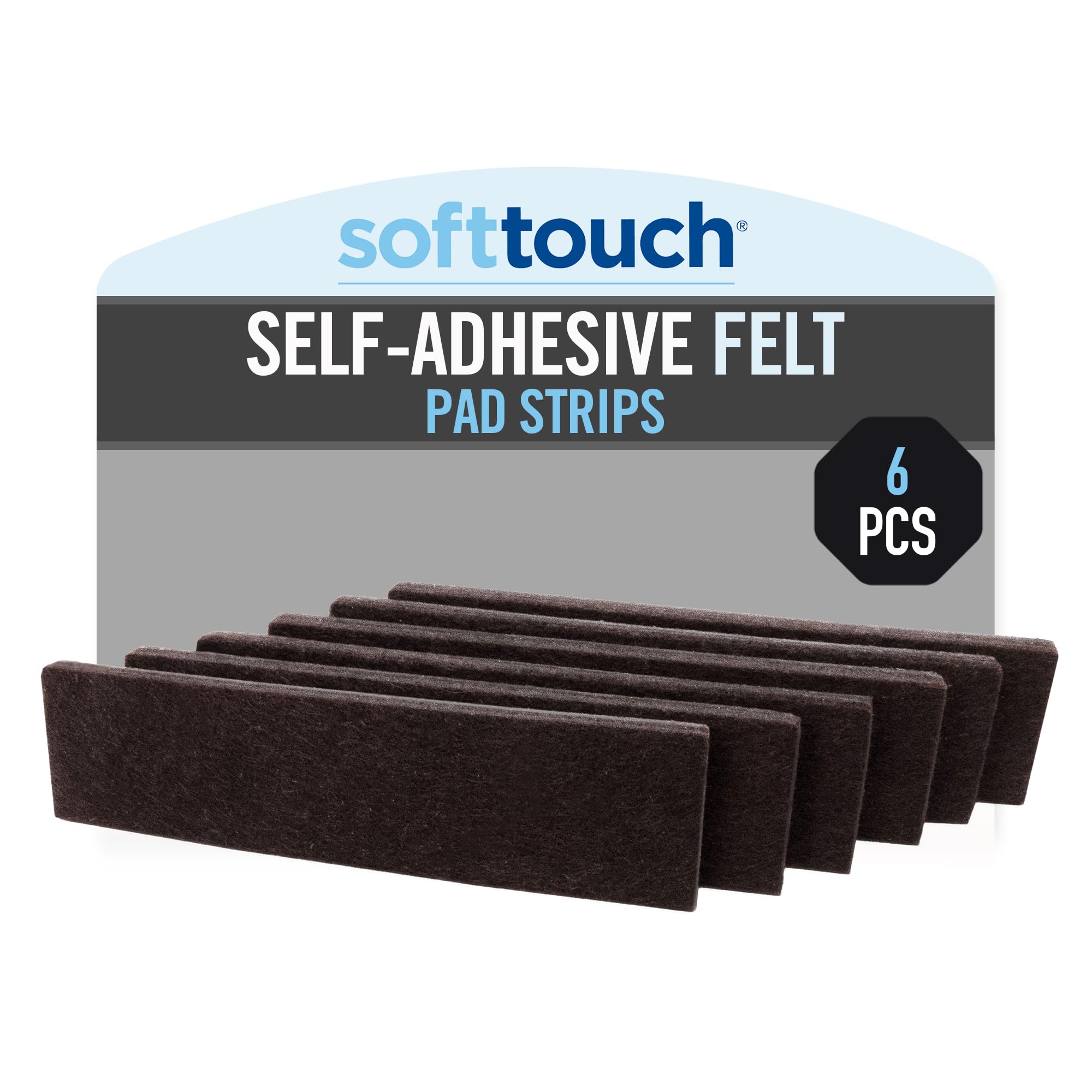 SOFTTOUCH 1 Tiras de Fieltro de 4 Pulgadas para Superficies duras Que protegen los Pisos de Madera Dura de arañazos y Muebles deslizantes fácilmente, marrón, Paquete de 6
