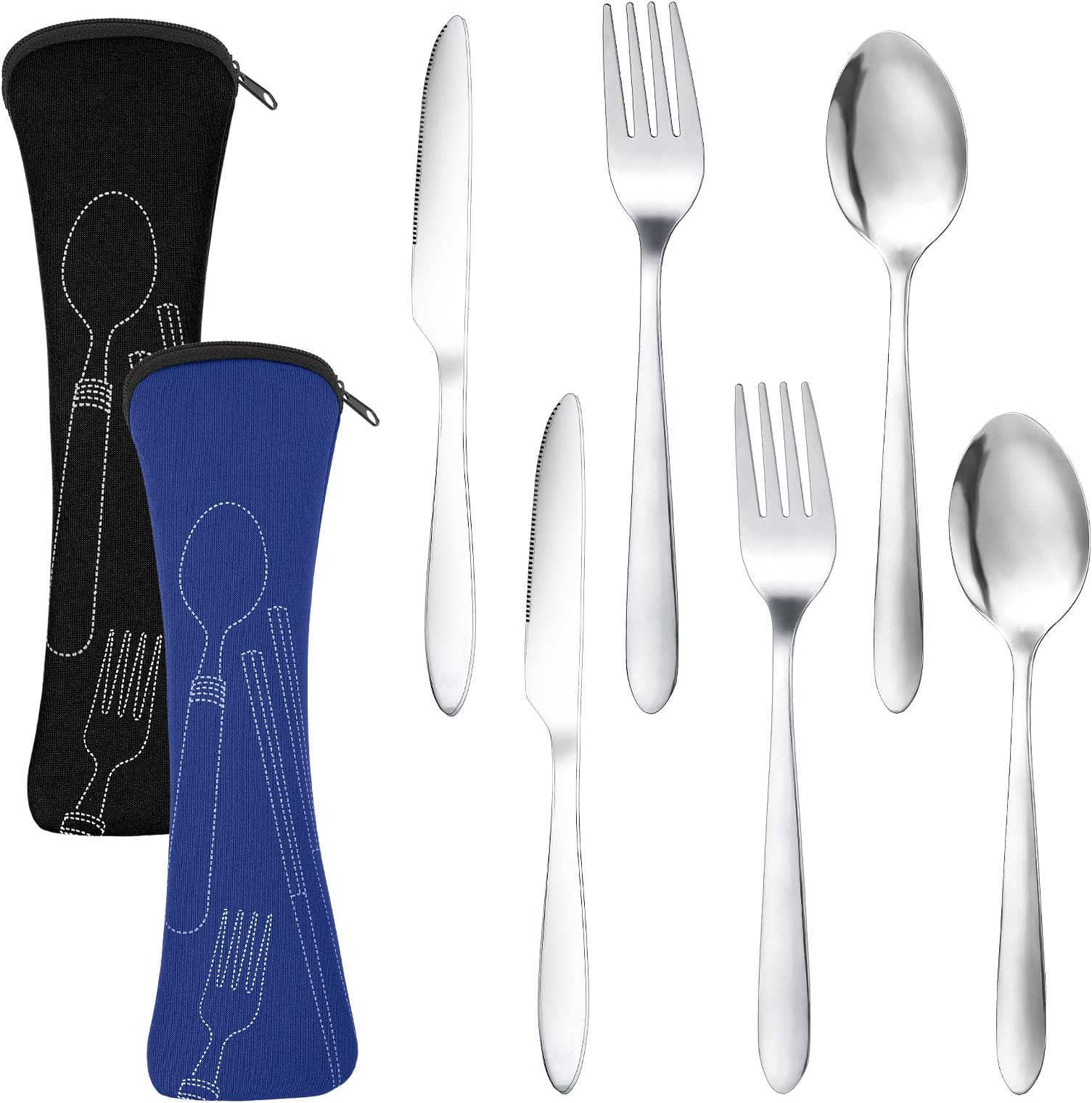 Dacitiery 2 Set Camping Cutlery, Stainless Steel Cutlery Set with Bag, 6 piece Camping Set with Knife, Fork, Spoon,Portable Utensils for Outdoor Travel Picnic Office School Lunch Box